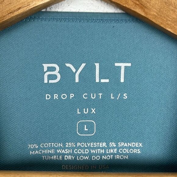 BYLT men’s dropcut long sleeve signature blue shirt lux basic performance size L - Picture 2 of 4